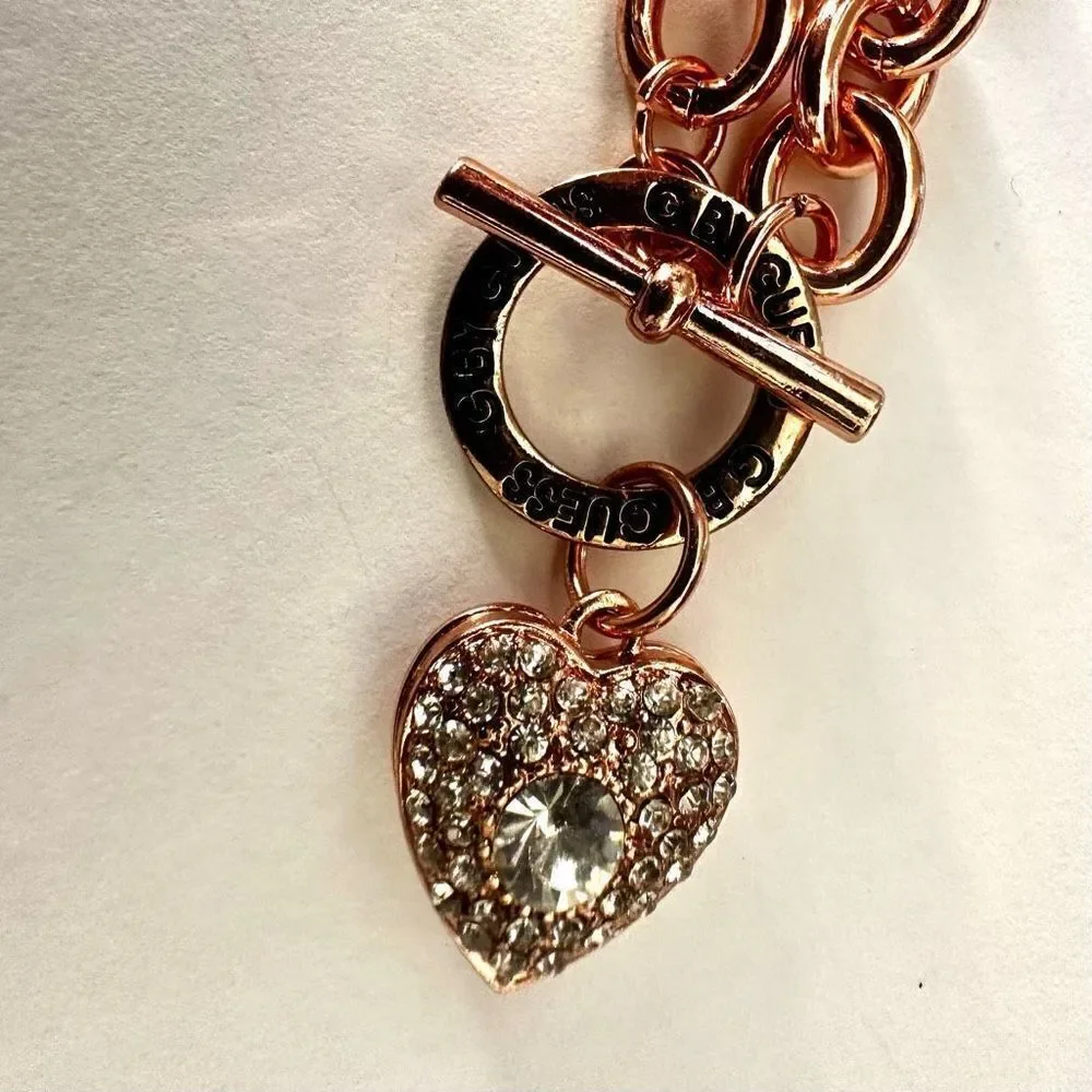 G by Guess rose gold heart toggle necklace